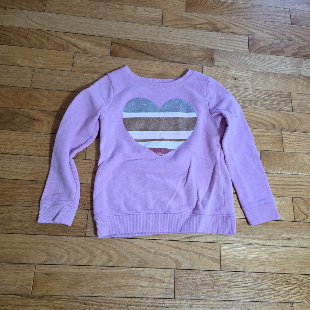 OshKosh B'gosh Pink Long Sleeve Heart Pullover with Glitter Stripes